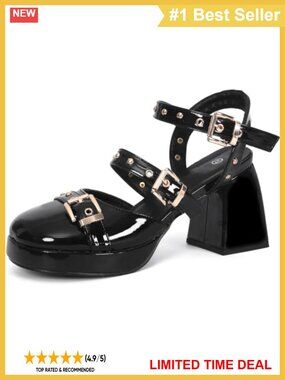 Platform Mary Jane Heels Chunky Block Heel Round Toe Patent Leather Pumps